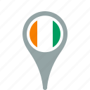 cote, country, county, divoire, flag, map, national, pin