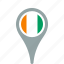cote, country, county, divoire, flag, map, national, pin 