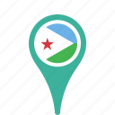 country, county, djibouti, flag, map, national, pin