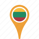 country, county, flag, lithuania, map, national, pin