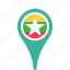 country, county, flag, map, myanmar, national, pin 
