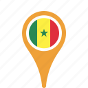 country, county, flag, map, national, pin, senegal