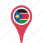 country, county, flag, map, national, pin, south, sudan 