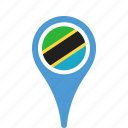 country, county, flag, map, national, pin, tanzania