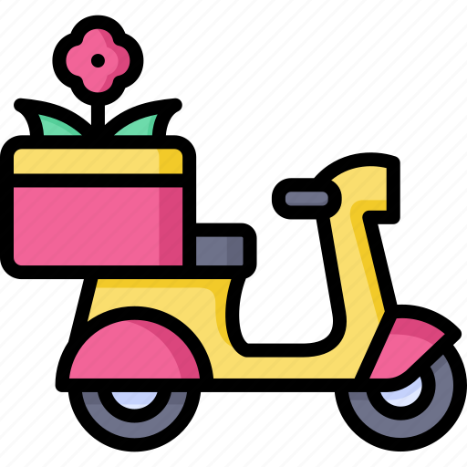 Flower, shop, delivery, motorcycle, bike, plant, box icon - Download on Iconfinder