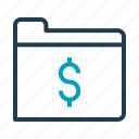 dollar, folder, documents, files, income, sales report, storage icon