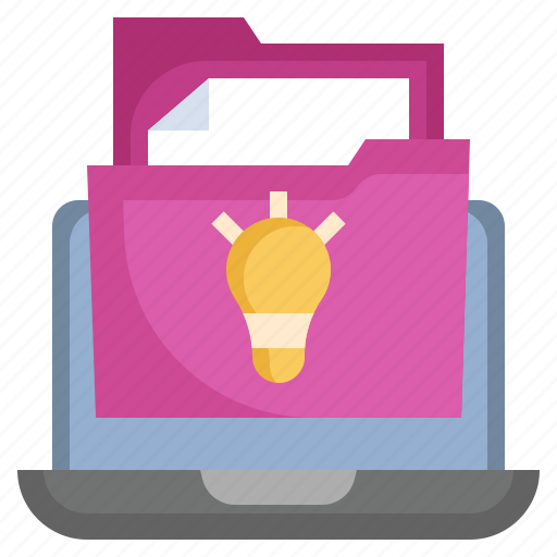 Idea, files, folders, document, laptop, lights icon - Download on Iconfinder