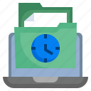 time, files, folders, document, laptop, clock