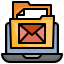 email, files, folders, document, laptop, communications 