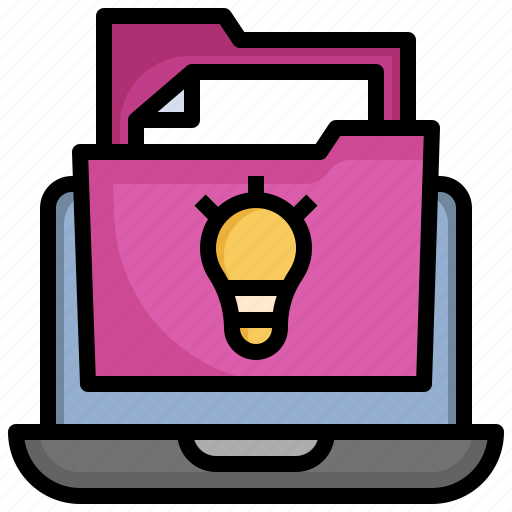 Idea, files, folders, document, laptop, lights icon - Download on Iconfinder