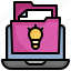 idea, files, folders, document, laptop, lights 