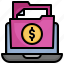 money, files, folders, document, laptop, coin 