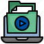 video, files, folders, document, laptop, player 