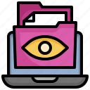 vision, files, folders, document, laptop, eye