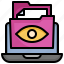 vision, files, folders, document, laptop, eye 