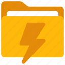 lightning, bolt, folder, files, computing