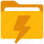 lightning, bolt, folder, files, computing 