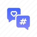 chat, hashtag, heart, communications