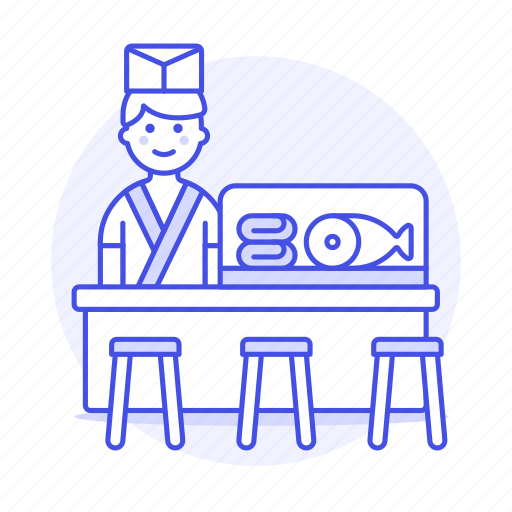 Asian, chef, cook, counter, fish, food, full icon - Download on Iconfinder