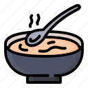 soup, bowl, spoon, porridge, food