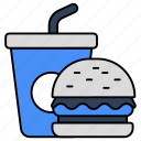 burger with drink, fast food, junk food, edible, cheeseburger