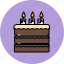 birthday, cake, candle, chocolate, dessert, large, sweet 