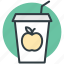 apple juice, disposable glass, fruit juice, healthy juice, straw 