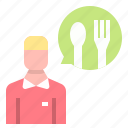 bubble, chat, fork, restaurant, spoon, user 