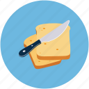 bread slices, bread with butter, food, knife 