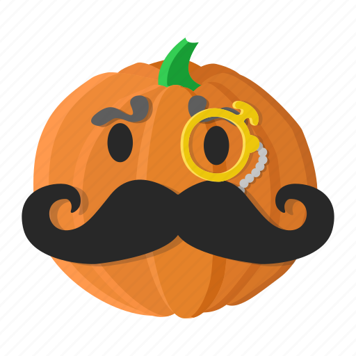 Cartoon, eyes, monocle, mustache, orange, pumpkin icon - Download on Iconfinder