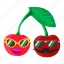 cherry, fruit, leaf, lips, mustache, red, sunglasses 