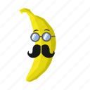 banana, fruit, glsses, mustache, yellow