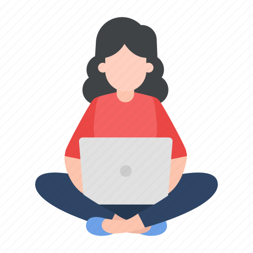 Woman, working, online, freelancing, laptop illustration - Download on Iconfinder