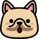 emoji, emotion, expression, face, french bulldog, mouth, open