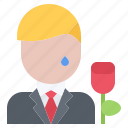 man, flower, crying, agency, death, funeral
