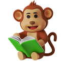 monkey reading a book, read, reading, book, monkey, cute, 3d mascot, emoji, expression
