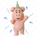 party, birthday, celebration, pig, piggy, animal, cute, emoji, mascot