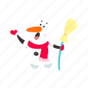 snowman, sing, flat, icon, broom, scarf, decor, decoration, winter