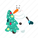 funny, snowman, christmas, eve, tree, flat, icon, decor, decoration