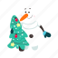 funny, snowman, christmas, eve, tree, flat, icon, decor, decoration 