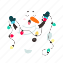 funny, snowman, flat, icon, colorful, lights, christmas, decoration, happy