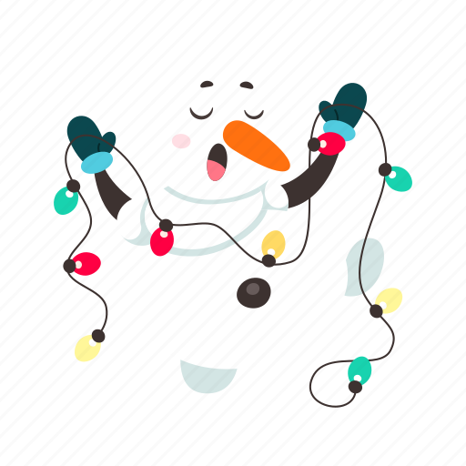 Funny, snowman, flat, icon, colorful, lights, christmas icon - Download on Iconfinder