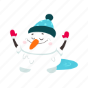 melted, funny, snowman, flat, icon, hat, decor, puddle, water