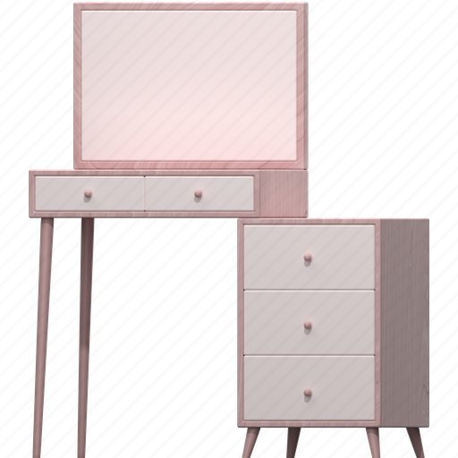 Vanity set, furniture, interior, furnishing, wooden, cosmetic table, mirror table 3D illustration - Download on Iconfinder