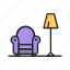 armchair, chair, furniture, lamp, night light, seat 