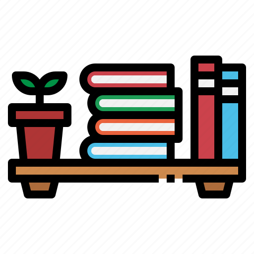 Book, bookshelf, furniture, library, plant icon - Download on Iconfinder