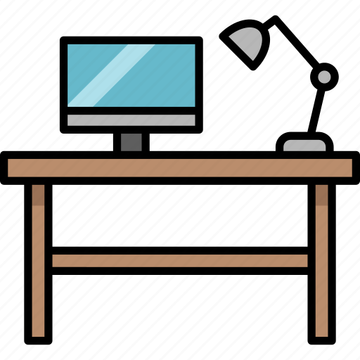 Desk, lamp, monitor, office, table, workplace icon - Download on Iconfinder