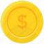 coin, dollar coin, gold coin, money symbol, single coin 