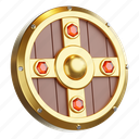 shield, game, game assets, equipment, medieval, golden, gold, protection 