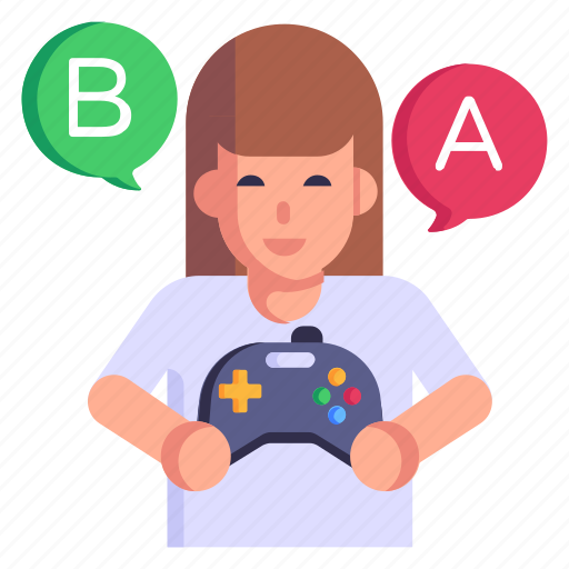 Game testing, ab gaming, game experiment, gaming girl, video gaming icon - Download on Iconfinder